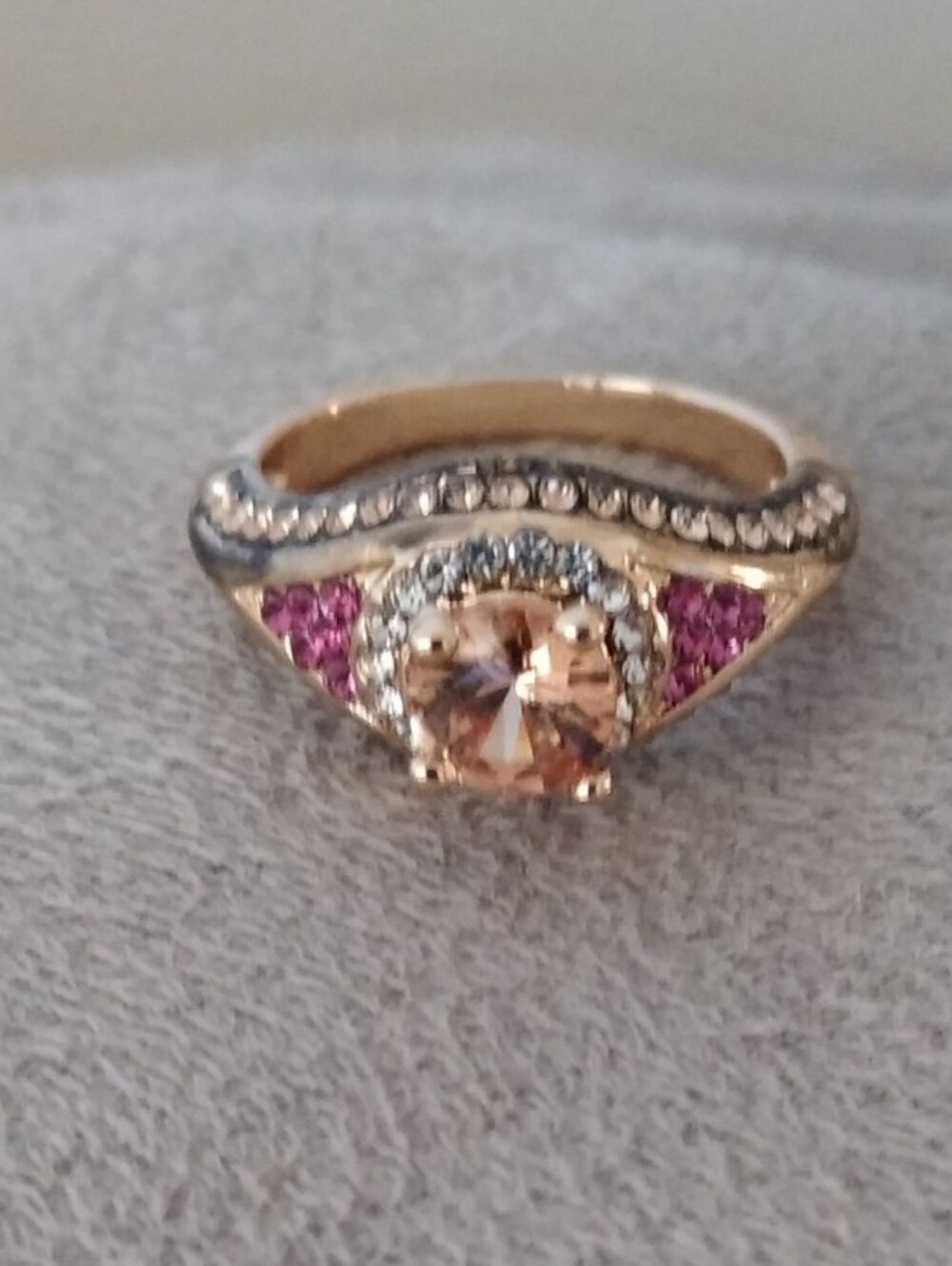 Vintage 14k Gold Over Silver Round Morganite Pink Tourmaline Accent Ring sz 6 - Picture 4 of 12